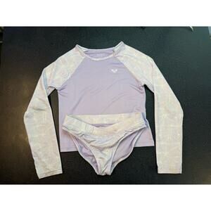 Roxy Girls Lavender Swim 2 Piece Rash guard And Bottoms Size Medium 10/12
